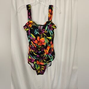 Trimshaper Floral Tropical One-Piece Summet Vacation Swimsuit Plus Size 16